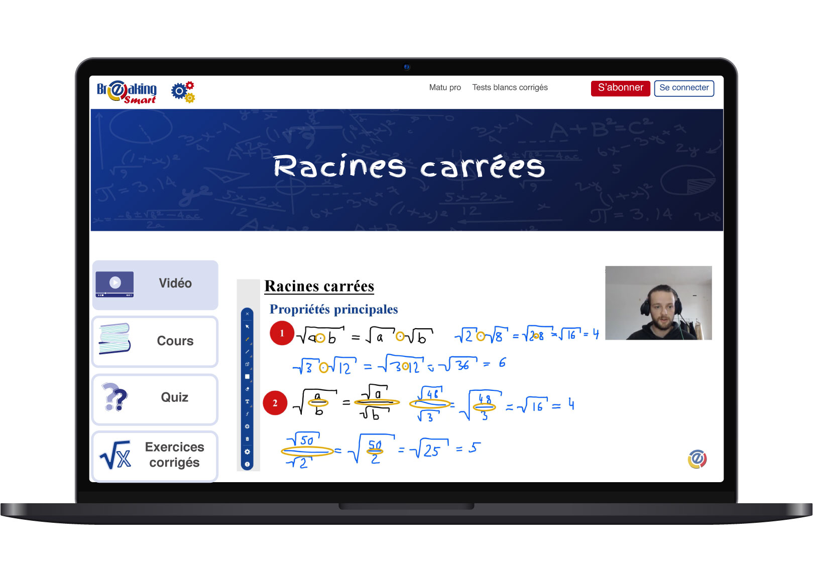 Racines-carrées-sur-Breaking-Smart Apprendre avec des cours préenregistrés